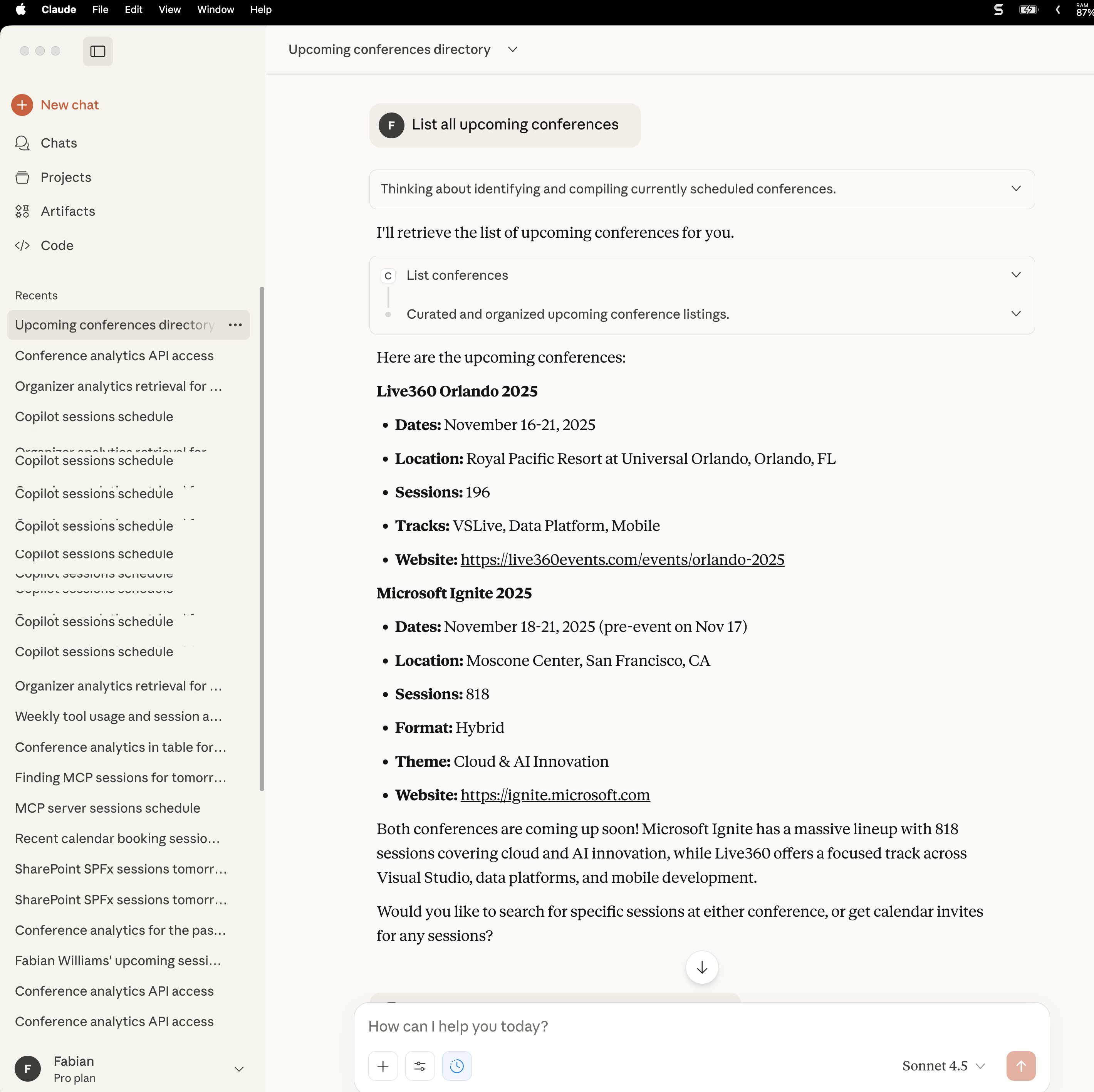Claude Desktop List Conferences