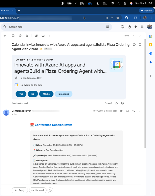 AI confirms calendar invite sent